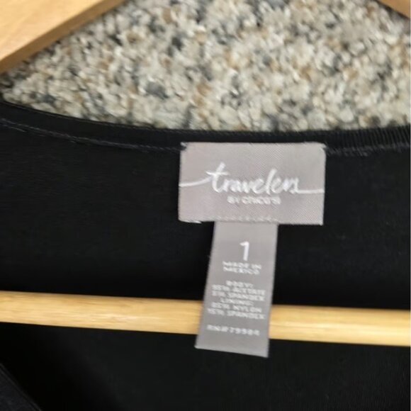 Chicos Travelers Top Womens 1 US Medium Black Slinky V Neck Tunic Stretch Ladies - Picture 2 of 4